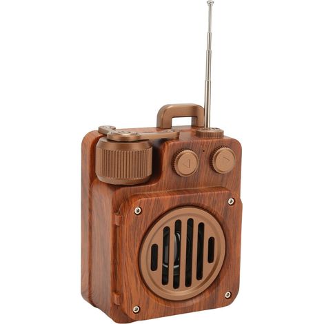 Enceinte Bluetooth rétro avec radio FM et finition bois, son HiFi sans perte, compatible carte mémoire USB.