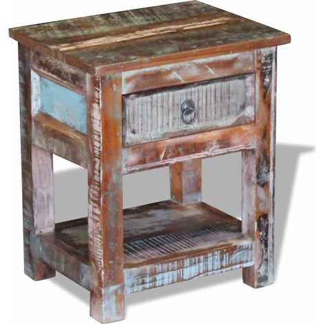Table d'appoint et bout de canapé - Table Café 1 tiroir Bois de récupération massif 43x33x51cm BV990839 - BonneVie (1/5)