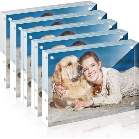 Cadres photo en acrylique Lot de 5 cadres en acrylique, aimant horizontal double face 10,2 x 15,2 cm, cadre photo 12 + 12 mm, transparent, sans cadre, cadre photo magnétique en acrylique (1/5)