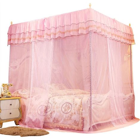 Moskitonetz – Atmungsaktives Polyestergewebe – Drei Öffnungen – Fürs Bett – Rosa – Größe L (1/5)