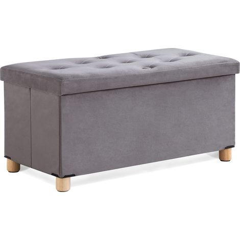 Pouf Rangement Pliable, Banc de Rangement avec Couvercle, Tabouret Coffre en Velours Repose-Pieds pour Salon Chambre Entrée, 76 x 38 x 38 cm, Gris (1/5)
