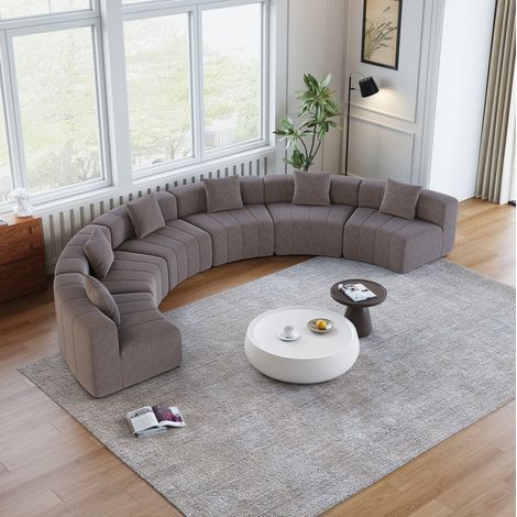 Modulares geschwungenes Chenille-Sofa 444,5 x 222 x 73,6 cm, grau, montagefrei – MEUBLIV (1/5)
