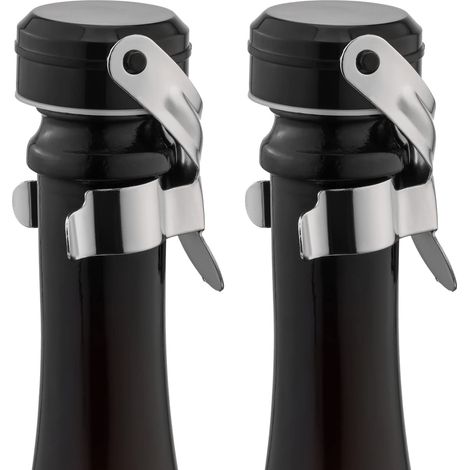 Bouchons pour bouteilles de champagne et de vin, en acier inoxydable, réutilisables, avec joint en silicone anti-fuite, pour une fraîcheur optimale (lot de 2, argent).