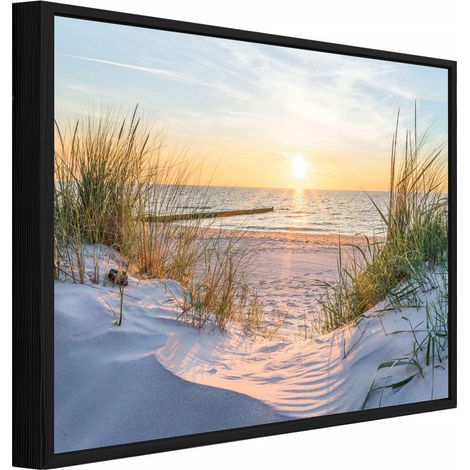 Gerahmtes Leinwandbild mit schwarzem Rahmen, Strand und Meer Natur für Wohnzimmer und Schlafzimmer, hochauflösender Druck, 60 x 40 cm