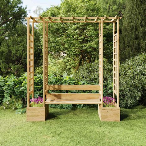 Pergola de jardin avec banc et jardinières Bois de pin imprégné (1/5)
