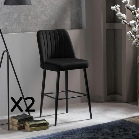 Tabouret de bar confort en velours noir (lot de 2) ROSARIO (1/4)