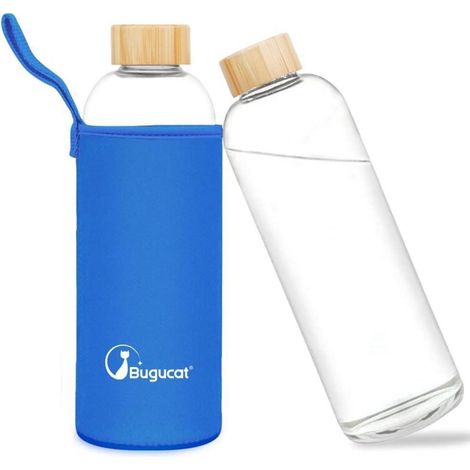 Trinkflasche 1 Liter aus Borosilikatglas mit Schutzhülle, auslaufsicher (1/5)