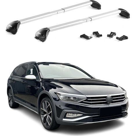 OMAC Dachträger Querträger TÜV geprüft für VW Passat B8 Alltrack 2014-2023 – Abschließbar (4 Schlösser) – Max 100 kg – Robuste Befestigung Silber (1/5)