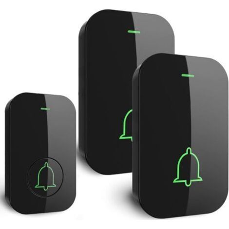 Ecleanfy-Sonnette sans Fil, Bouton de Sonnette, Carillon de Porte étanche IP55 avec 2 récepteurs enfichables,Volume Réglable, 5 Niveaux de Volume,60 mélodies, portée de Fonctionnement de 400 m,Noir (1/5)