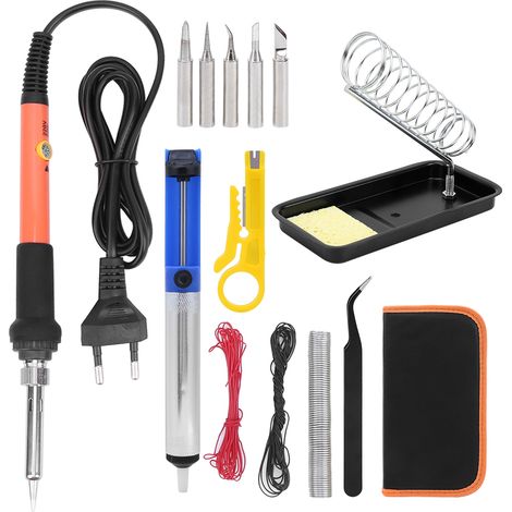 Kit de Soudure Électrique 60W avec Fer à Souder Orange à Température Réglable - 15 Pièces (1/5)