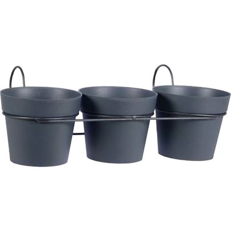 LOT DE 3 POTS TOSCANE D15 AVEC SUPPORT GRIS ANTHRACITE - EDA PLASTIQUE