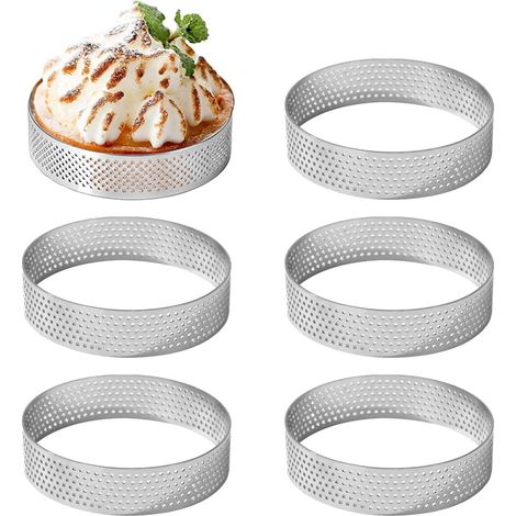 6 Pieces Pastry Circle, 8 cm Dessert Rings, Perforated 430 Stainless Steel Cake Ring with Holes for Mousse Mini Cakes Mini Pizzas Muffins (1/5)