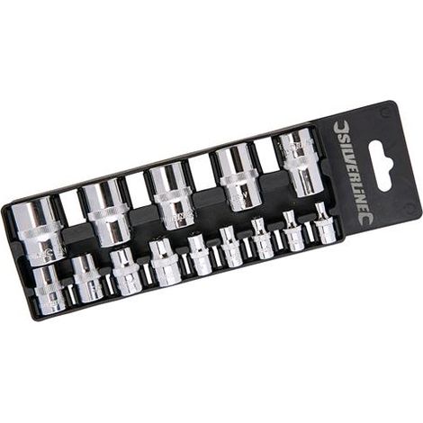 Set di bussole chiavi inserti E4-E24 Trx esagonali meccanica 14 pz Silverline