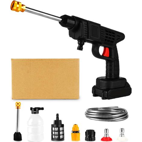 Pistola de agua a alta presión inalámbrica de 300 W y 22 bares para coches, limpiadora de alta presión portátil y recargable con boquilla ajustable para coches y riego. (1/4)