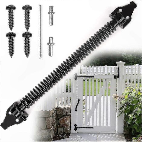 Verstellbares, federbelastetes Metalltor für Holztore und -zäune, robuster automatischer Schließmechanismus, strapazierfähige schwarze Beschläge für den Außenbereich (1/5)