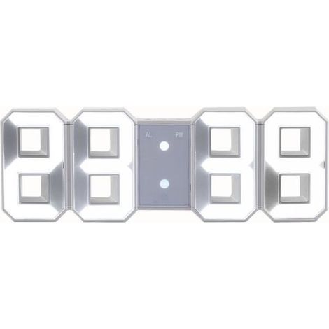 Horloge Digitale - Décoration murale - LED blanche - 3 niveaux d\'intensité - Réveil et snooze - USB inclus (1/4)