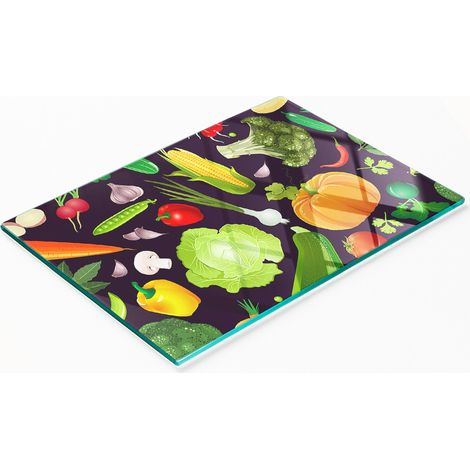 Planche à découper en verre avec motif de légumes colorés 80 x 52 cm (1/5)