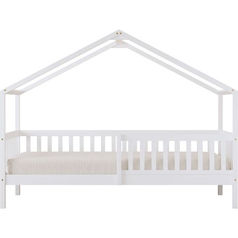 Sunny Kae Lit Cabane Avec Barrière De Sécurité, En Bois, Blanc Au Sol, Montessori - Sans Matelas - 207 X 96 X 156,5 Cm Pour Matelas : 90 X 200 Cm (1/5)