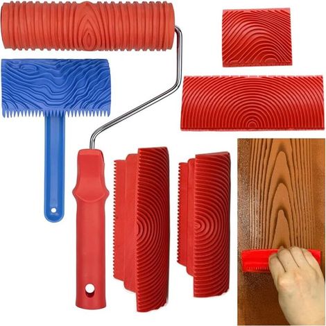 Ensemble d'outils à motif bois d'hévéa - Convient pour la décoration des murs, des sols, des meubles et des clôtures - 6 pièces (1/4)