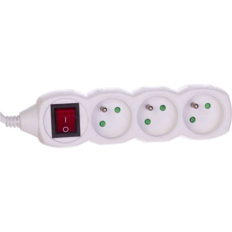 Cable de extensión con interruptor, 3 tomas, 5 m, H05VV-F 3G1, blanco, P1315