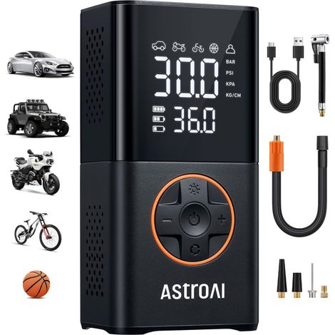 Adecuado para bombas infladoras de neumáticos inalámbricas portátiles L7, 150 PSI, pantalla digital doble, luces LED, compatible con coches/motos/bicicletas/balones.