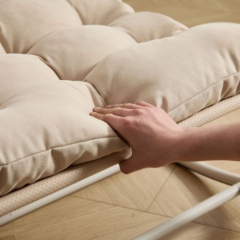 Fauteuil à bascule d'extérieur, coussin moelleux et épais, cadre beige avec assise beige, idéal salon, chambre, coin lecture. (1/5)