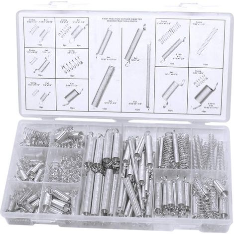 200 Pièces - Ressort de Compression - Ressort de Traction - Kit de Réparation Vélo Auto Électronique - Acier - Boîte de Rangement - Argent - Diverses Tailles (1/5)