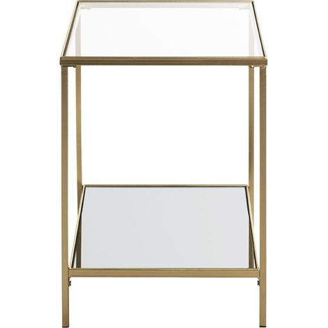 Table d'appoint, table de salon en métal coloris doré et verre trempé -longueur 39 x profondeur 39 x hauteur 55 cm (1/5)