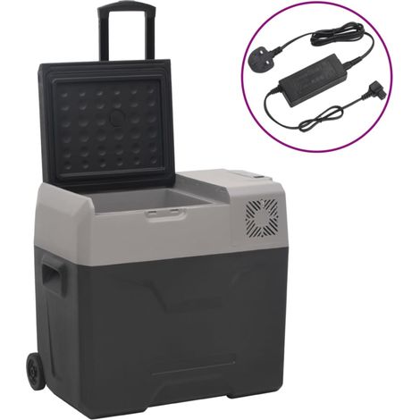 Cool Box with Wheel and Adapter Black&Grey 40 L Polypropylene vidaXL