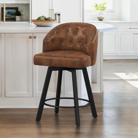 Barhocker mit Lehne 65cm, 360° drehbar, Kunstleder braun (1/5)