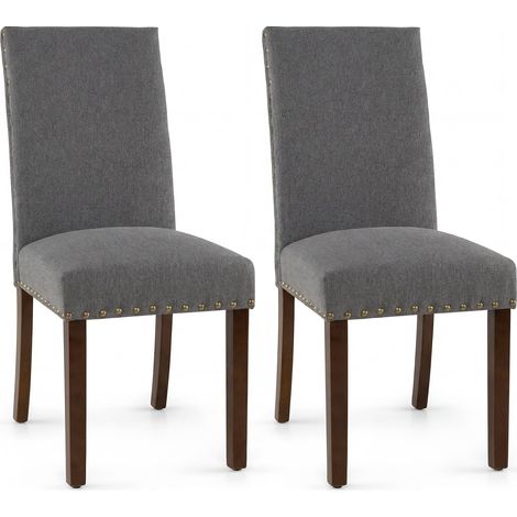 COSTWAY Lot de 2 Chaises de Salle à Manger avec Dossier Haut, Chaises de Cuisine Rembourrées Confortables, Pieds en Bois Massif, Patins Réglables, pour Salon, Chambre, Maison, Réunion (Gris) (1/5)