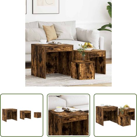 Holzwerkstoff - Satztische 3 Stk. Räuchereiche Holzwerkstoff (1/5)