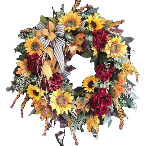 Couronne De Tournesol - Décor Rustique Pour Porte D'Entrée Fenêtre Ou Intérieur - Printemps Été Automne - 1 Pièce (1/5)