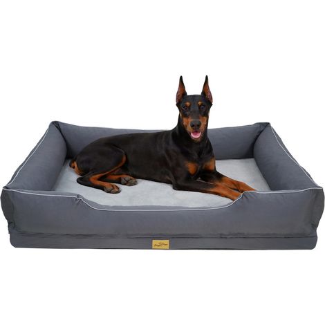BingoPaw - Lit pour Chien Déhoussable - Mousse à Mémoire de Forme – Tissu Oxford Imperméable et Fausse Fourrure de Lapin Doux - Antidérapant - XXXL 127x94x24cm Gris
