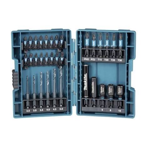 Makita – Assortiment de forets à métaux 33 pièces – Embouts pour perceuse – Pour matériaux durs – Coffret de rangement inclus