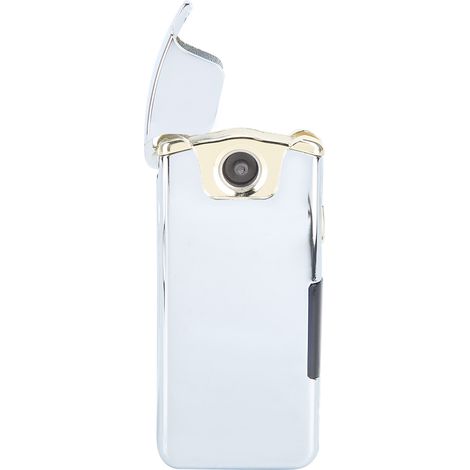 Briquet électrique USB à double arc rechargeable coupe-vent avec affichage LED argenté (1/5)
