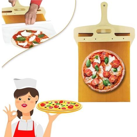 Pelle à pizza coulissante, pelle à pizza, transfert de pelle à pizza, snacks à pizza, pelle à pizza avec poignées amovibles, spatule à pizza pour fours à barbecue intérieurs et extérieurs (1/4)