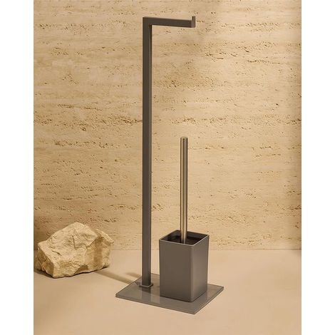 Exagonshop Piantana portarotolo e portascopino grigio con base in