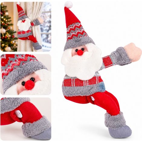 Attache Rideau Pere Noel en Tissu Rouge et Gris 23 x 45 cm Decoration de Noel pour Rideau et Interieur (1/5)