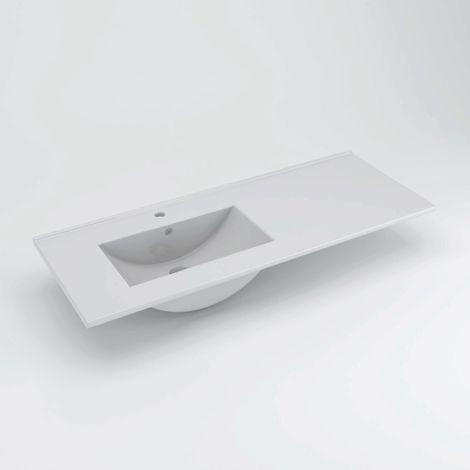 Meuble de salle de bain 120cm vasque déportée - 2 tiroirs et 2 niches - sans miroir - cambrian (chêne clair) - OLYMPE — vue 4