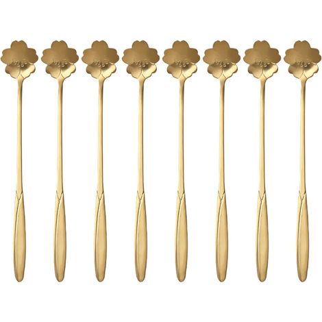 8-teiliges blumenförmiges Löffel-Set, Dessert-, Kaffee-, Zucker-, Rührlöffel, kreativer Edelstahl-Löffel in Gold, Kirschblüten-Löffel (1/5)