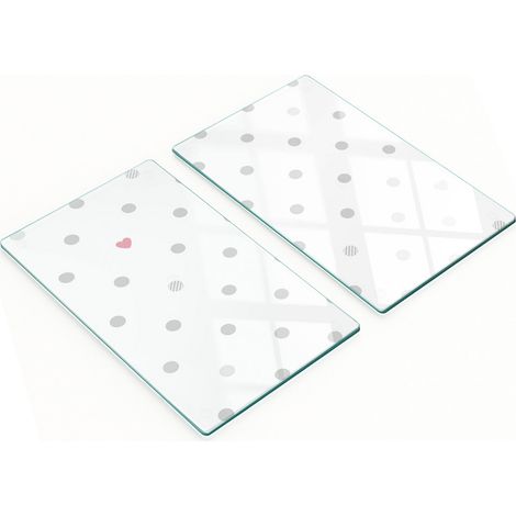 Tablas de cortar de cristal para cocina con estampado de puntos y corazones, 2 x 30 x 52 cm.