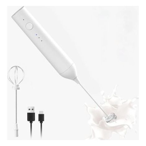 Rechargeable Milk Frother, 3 Speed Electric Milk Frother, with Handle and Whisk Attachment (White). (1/4)