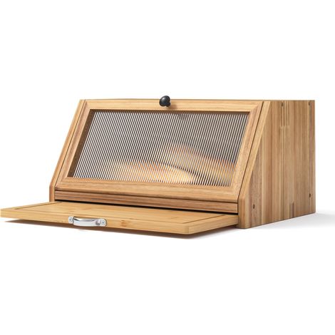 Boîte à pain en bois avec planche à découper, Boîte en bois pour le pain, le sel et le poivre, 39 x 25 x 20 cm (L x L x H) cm, Naturel en bois (1/4)