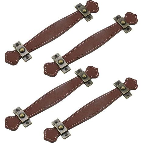 4pcs tiroir en cuir antique tire des boutons de valise en cuir marron sans vis (1/4)