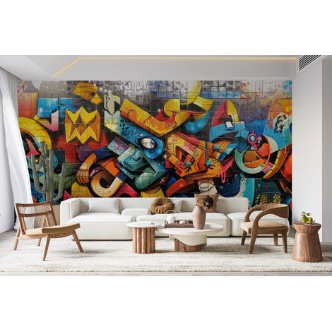 Papier peint graffiti - fresque murale relief multicolore - 150 x 250 cm (1/2)