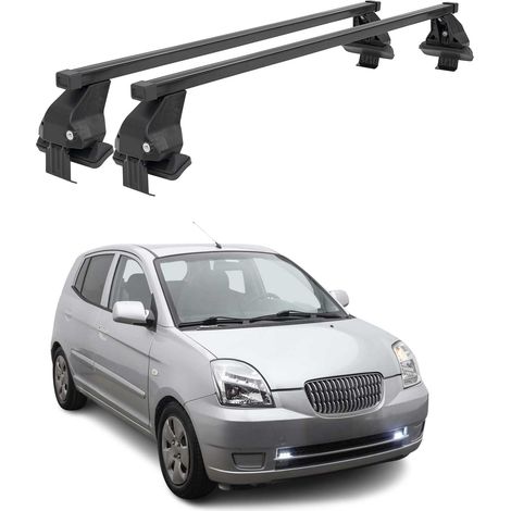 OMAC Barres de toit transversales en acier pour Kia Picanto I 2004-2011 – Antivol inclus – Testées City Crash – DIN 75302:2019 – ISO/PAS 11154:2006 – Charge max 50 kg Noir (1/4)
