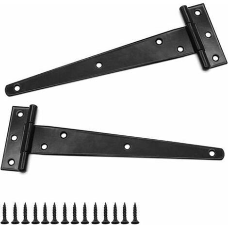 - 2 Pièces Charnières en T 8 Pouces Porte Charnières, Charnière en T Robuste Charnières de Porte de Grange, pour les Portails Extérieurs et les Portes de Grange, 200 mm, Peinture Noire (1/5)