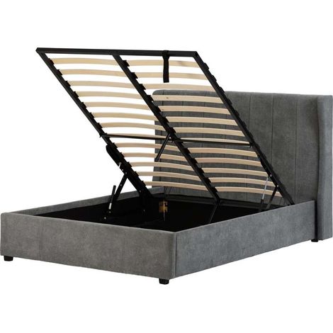 Amelia Plus 4 Feet 6 Inches Storage Bed Frame - L213 x W158.5 x H116 cm - Dark Grey Fabric (1/5)