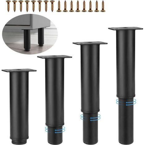 4 Pièces Pied de Meuble Reglable, Métal Pied Reglable pour Meuble, Noir Pied Reglable, Pieds Meuble, Pieds de Meuble de Salle de Bain Convient aux Lits Canapés Armoires Tables Bibliothèques (18-30cm) (1/4)